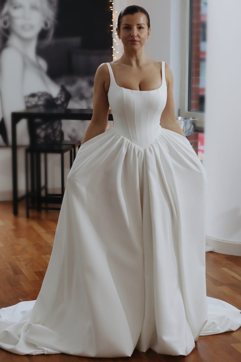 basque waist wedding dress